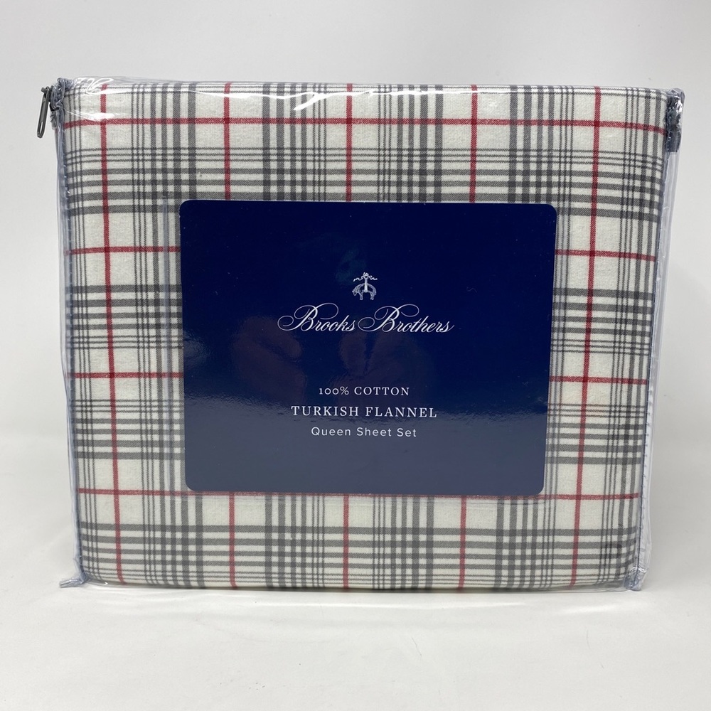 BROOKS BROTHERS QUEEN SHEET SET 100% COTTON TURKISH FLANNEL ~NEW IN PACK~